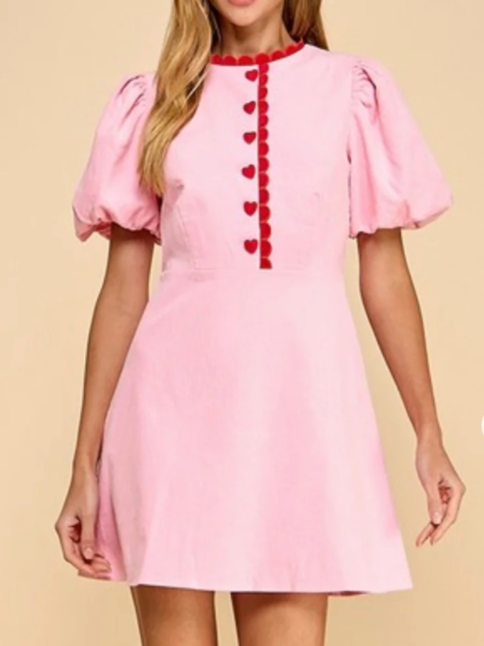 Love Bug Corduroy Dress by TCEC Puff Sleeve Mini with Red Trim Medium
